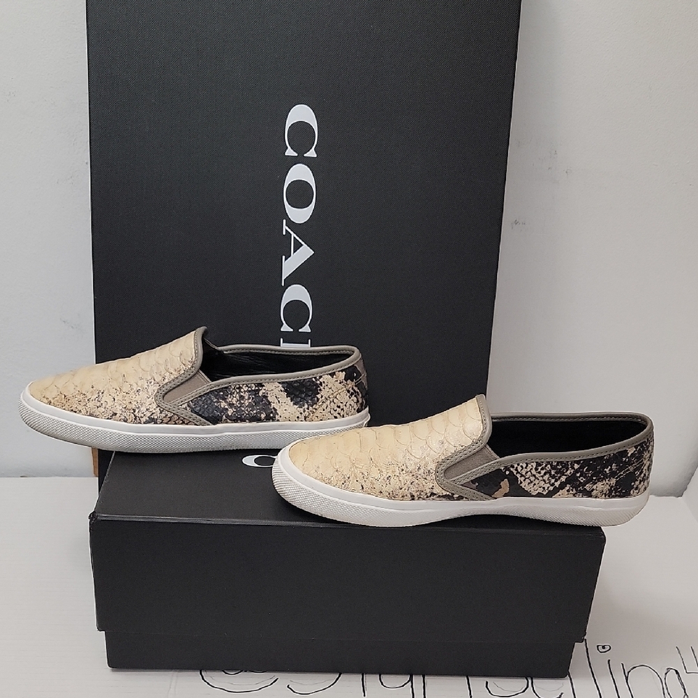 Coach Chrissy Snake Tan and Brown Slip-On Sneakers Q8093 8.5B - Picture 7 of 8